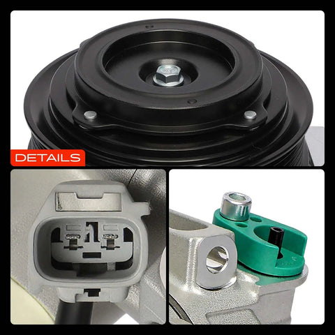 Heavy Duty AC Compressor With Clutch For Ram 1500 And 1500 Classic 2014 To 2023 showing clutch assembly, multi-groove design, and electrical connector.