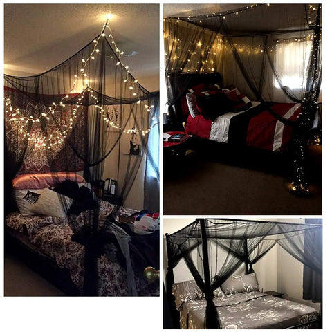 Ultra Large Mosquito Net Bed Canopy For Full Queen King Size Beds Indoor Outdoor Black Curtains And Drapes Patio Gothic Room Decor Screen Netting Canopy For Bed Frame