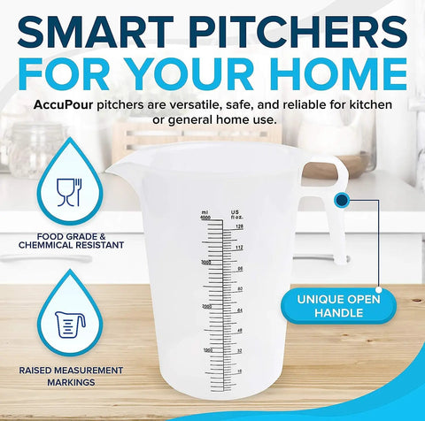 All In One Measuring Set With 4oz Graduated Cylinder And 8oz Measuring Pitcher In Heat And Chemical Resistant Polypropylene For Chemicals Oil Pool Lawn Care And Home Brew With Clear US Fluid Ounce And Milliliter Readings, white pitcher