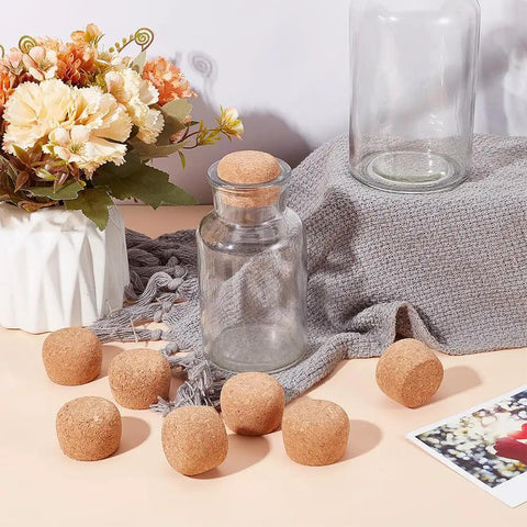 8 Pack Wooden Cork Stoppers For Wide Mouth Bottles 1 To 2 Inch Opening Tapered Corks With Wooden Lids on table next to jars