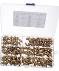 Copper Grease Fitting Assortment Kit With Straight And 45 Degree Nipples in storage box, organized for easy use and replacement.