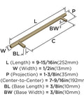 Golden Champagne Cabinet Pull 7-9/16 Inch Center To Center Bar Pull For Cabinets Drawers And Furniture with dimensions