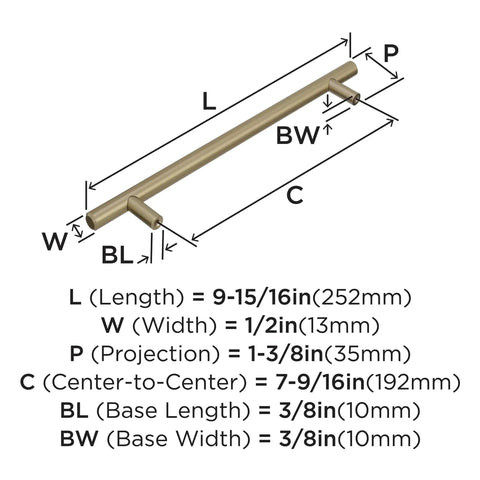 Golden Champagne Cabinet Pull 7-9/16 Inch Center To Center Bar Pull For Cabinets Drawers And Furniture with dimensions
