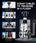 Manual Wire Stripper Machine For Scrap Wire 0.06 To 1 Inch, shown with steps for use on instruction panel