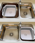 Collapsible Wash Basin With Drain Plug 2.4 Gallon Foldable Kitchen Sink in a metal double sink, gray color