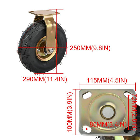 Built Tough 8 And 10 Inch Heavy Duty Industrial Fixed Caster Wheels set of 2 with premium rubber tire and steel bracket.