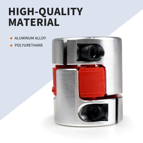 Close-up of aluminum and polyurethane 3 Pack 6.35mm To 10mm Plum Flexible Shaft Couplings for CNC machines and 3D printers