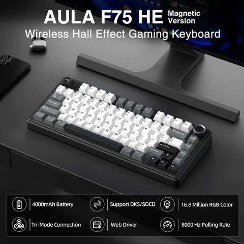 Tri Mode Wireless Gaming Keyboard With Hall Effect Magnetic Switches And Huge 4000mah Battery For Killer Responsive Action In Competitive PC Gaming on black desk