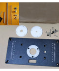 Top Shelf Aluminum Router Table Insert Plate With Reliable Woodworking Mounts And Precision Center Hub And Quick Lift Refit Design For Plunge Router Base Setup, 235x120mm, includes screws and guides.