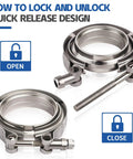 Stainless Steel Two And A Half Inch V Band Exhaust Clamps Dual Pack With Male Female Quick Release Plug And Play Flat Flange
