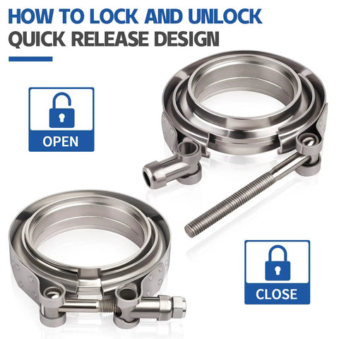 2Pcs V Band Flange Clamp Kits, 3 Inch Stainless Steel Exhaust V Band Clamp With Male And Female Quick Release Flat Flange Assembly