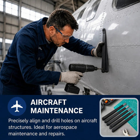 Technician using Five Piece Six Inch Hole Finder Tools Kit For Sheet Metal Duplication With Pins on aircraft maintenance