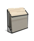 Wire Mesh File Organizer Three Compartment Matte Black Vertical Desk Sorter with folders visible for home office use