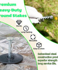 Heavy Duty 12 Inch Galvanized Landscape Stakes With Gasket Caps, shown securing ground covering in garden.
