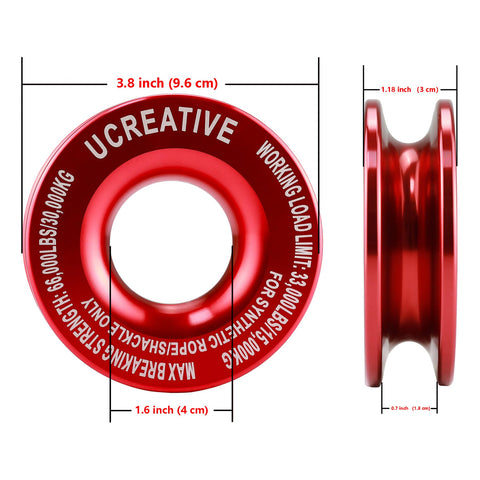 Red Recovery Ring from Red Recovery Ring And 2 Red Soft Shackles Kit For Synthetic Winch Rope One Half Inch By Twenty Two Inch