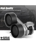 Must-Have Serpentine Drive Belt And Idler Pulley Plus Tensioner Kit For BMW N54 E90 E92 E93 Models, Upgraded Gear Keeps Accessories Running Smooth As Butter For 335i And 135i Years 2005 To 2010. Front view of BMW N54 tensioner pulley and idler pulley kit