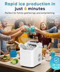 Countertop Ice Maker With Handle, Fast 6 To 8 Minute Bullet Ice Cubes, Produces 26 Lbs Per Day, Self Cleaning With Ice Basket And Scoop