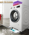 Washing machine on Mobile Fridge Stand Base With Wheels, easy clean, adjustable dolly for washer, dryer, refrigerator.
