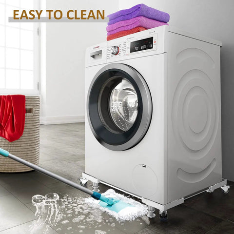 Washing machine on Mobile Fridge Stand Base With Wheels, easy clean, adjustable dolly for washer, dryer, refrigerator.