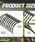 Heavy Duty ATV UTV Landscape Rake Implement for rock removal, grass clumps, debris prep, adjustable teeth, powder coated steel