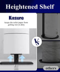 Comparison of heightened shelf feature in Free Standing Toilet Paper Holder Stand With Rustproof Metal Construction.