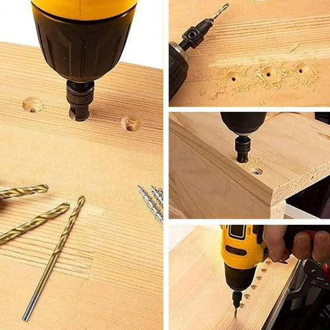 Five Piece Countersink Drill Bit Set With One Quarter Inch Hex Shank Woodworking Kit And L Wrench For Finishing Holes