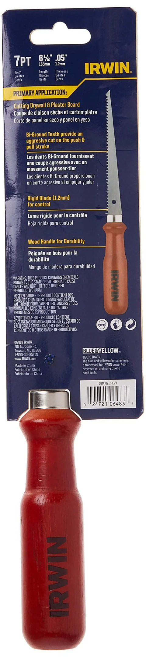 IRWIN drywall/jab saw in blue packaging with red wooden handle