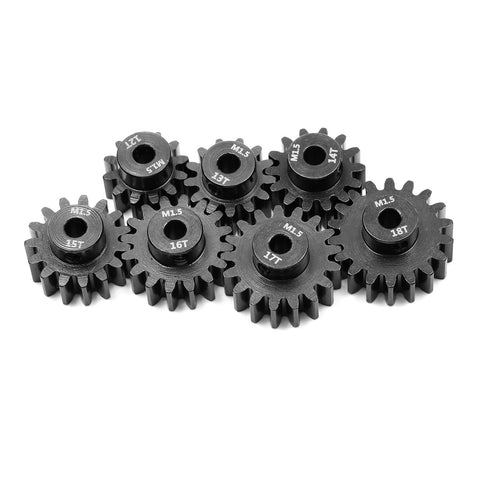 Hardened Carbon Steel RC Pinion Gear Set 5mm Bore, 12T-18T, Direct Replacement For TRAXXAS Losi 1X10 And 1X8 RC Cars displayed front view