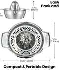 Heavy Duty 316L Stainless Steel Lemon Squeezer And Manual Citrus Juicer Press For Oranges Limes Grapefruit Kitchen Essential with dimensions.