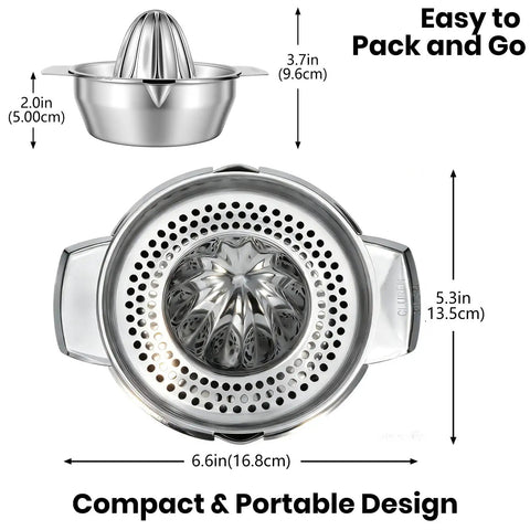 Heavy Duty 316L Stainless Steel Lemon Squeezer And Manual Citrus Juicer Press For Oranges Limes Grapefruit Kitchen Essential with dimensions.