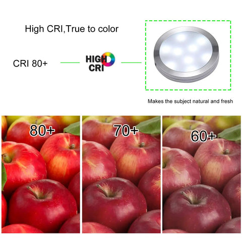 LED Under Counter Lighting Kit For Curio Cabinets And Displays, 12 Ultra Slim Puck Lights, 80+ CRI apple color comparison