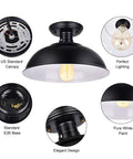 Farmhouse Black Semi Flush Mount Ceiling Light Fixture 2 Pack Industrial Style Indoor Lighting details and features.