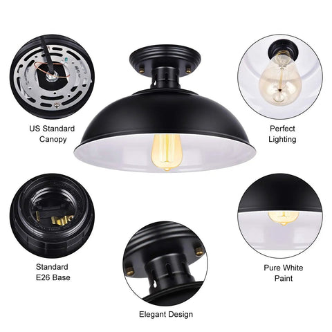Farmhouse Black Semi Flush Mount Ceiling Light Fixture 2 Pack Industrial Style Indoor Lighting details and features.