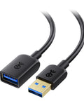 USB 3.0 Extension Cable 3-Foot Male To Female, 5Gbps SuperSpeed Extender, Black with gold connectors, close-up view
