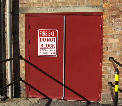 Keep It Clear Fire Exit Sign 10x7 Aluminum Do Not Block Door Weather Resistant Rust Free Easy Mounting 2 Pack High Visibility Red On White For Quick Safety Reminder on red exit doors