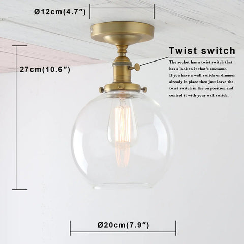 Retro Glass Globe Pendant Light One Light Ceiling Fixture With Rustic Charm And Retro Vibe, E26 Socket, 7.9 Inch Clear Globe, 1-Light Chandelier For Living Room Or Kitchen, Bulb Not Included, Compatible With LED CFL Halogen