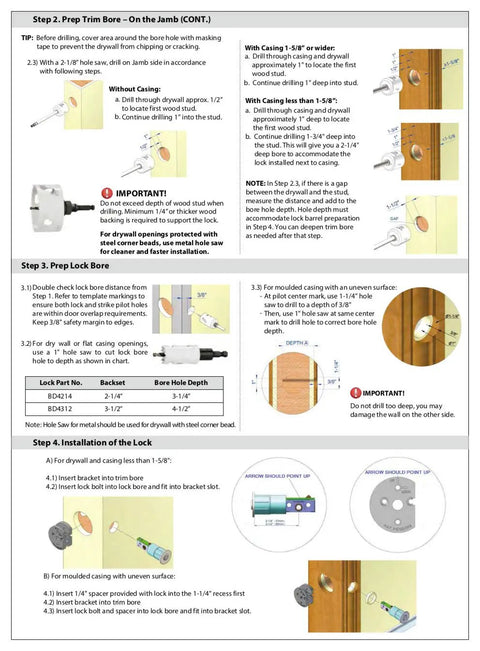 Installation guide for Barn Door Privacy Lock with Concealed Bolt and ADA Turn, featuring door and lock components.