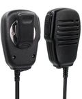 Compact Speaker Microphone With 2 Pin Screw Down Connector And 3 5mm Audio Jack Revolving Alligator Clip shown front and back
