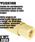Close-up of Brass Air Hose Fittings Quick Connect Coupler One Quarter Inch NPT Female Thread for Compressors showing application uses.