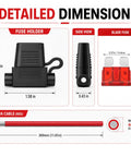 Detailed dimensions of Five Pack Hella Tough 12Awg Waterproof Inline Fuse Holders With Fifty Five Atc Blade Fuses And Puller.
