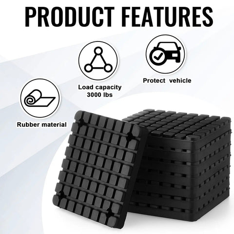 Heavy Duty Square Rubber Lift Arm Pads Set Four With Sure Grip Cushioning For Two Post Auto Jack Stands Garage Blocks showing features.