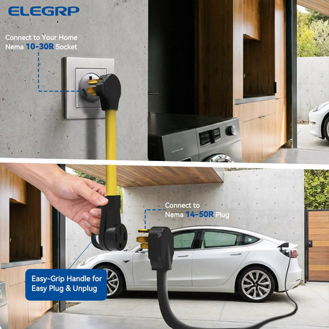 Legit Game Changer Nema 10 30P To 14 50R Adapter Cord For Instant Level 2 EV Charging connects to Nema sockets.