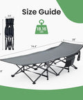 Folding Camping Cot With 3.5-Inch Cushion, Built Tough Rollaway Bed For Indoor And Outdoor Use, size and weight guide shown.