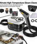 Heavy Duty Handheld Steam Cleaner With 1200ML Tank That Slays Grease And Sticky Buildup On Kitchens Bathrooms And Car Interiors Smooth Cleanup Guaranteed Every Time in use on a stovetop.