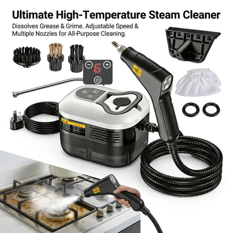 Heavy Duty Handheld Steam Cleaner With 1200ML Tank That Slays Grease And Sticky Buildup On Kitchens Bathrooms And Car Interiors Smooth Cleanup Guaranteed Every Time in use on a stovetop.