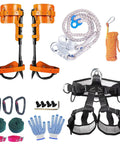 Tree Climbing Gear Set With Spikes And Adjustable Straps For Arborists Hunters And Fruit Picking Includes Carabiners Rope