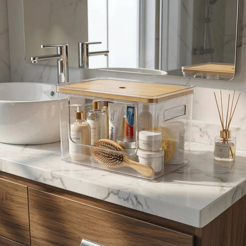 Nifty Under Sink Trash Bag Dispenser With Bamboo Lid Stackable Garbage Bag Holder And Dishwasher Pods Organizer Keeps Your Kitchen Pantry Neat And Works As A Total Game Changer For Laundry Rooms