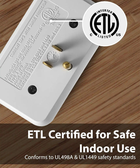 Three Outlet Heavy Duty Appliance Surge Protector 1200J 1875W ETL Listed for Fridge Microwave and Washer, ETL certification details