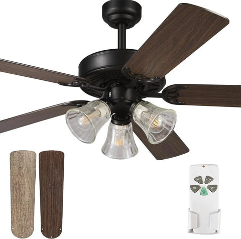 52 Inch Indoor Ceiling Fan With Light And Remote Control Reversible Walnut And Maple Blades Dope Copper Motor 110V ETL Listed