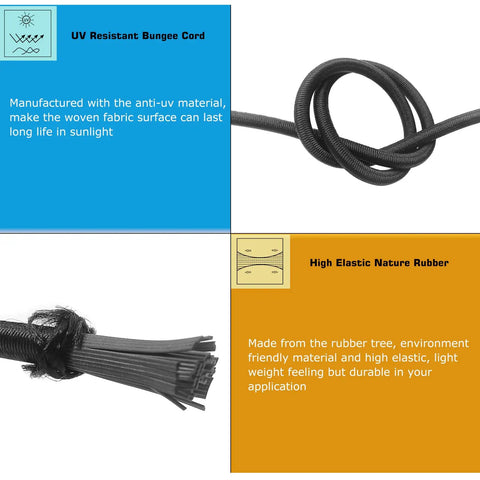 Bungee Shock Cord One Quarter Inch Diameter 50 Ft Length Real Rubber UV Resistant Elastic Rope details